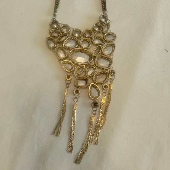 Iris Apfel & Bajalia Clear Rhinestone Gold Toned Statement Necklace - Picture 14 of 15